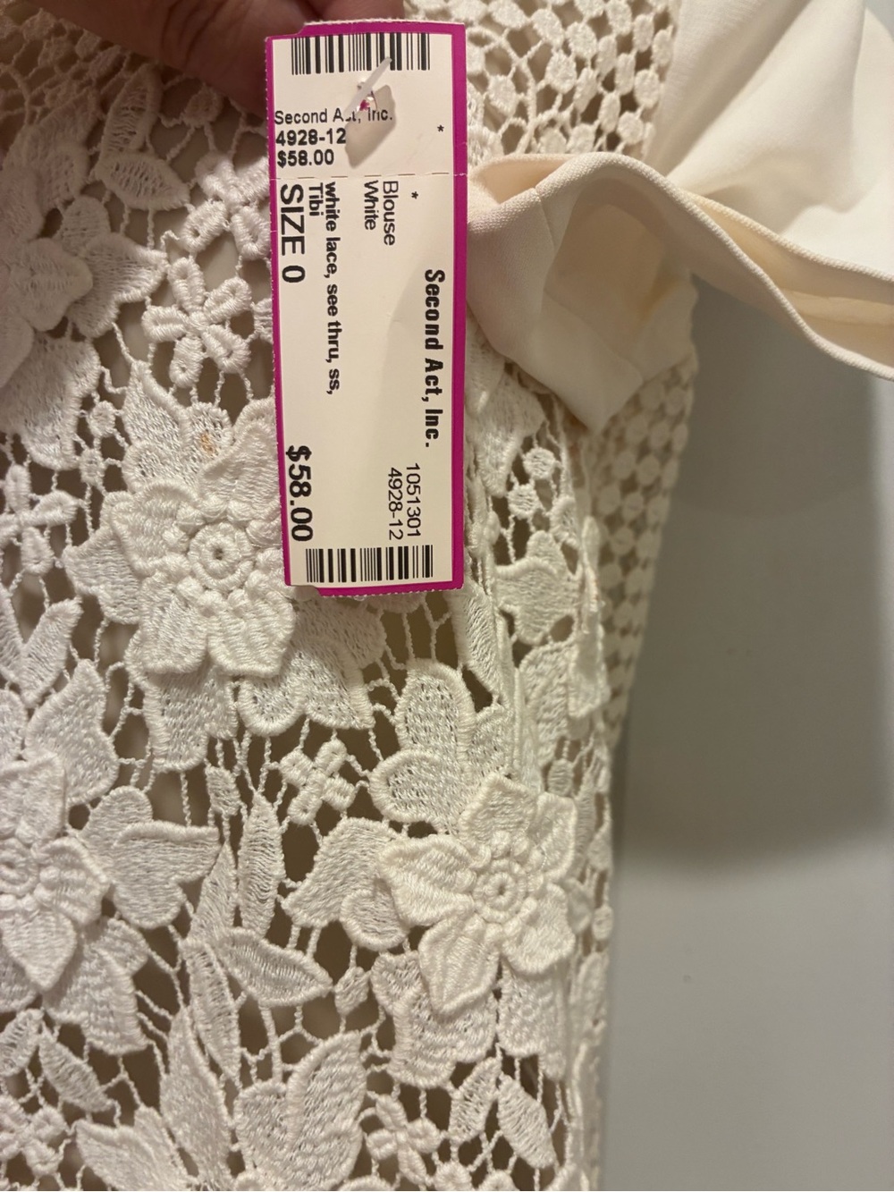 Tibi Cream Floral Crochet Lace see thru Short Sleeve Top - Picture 5 of 5